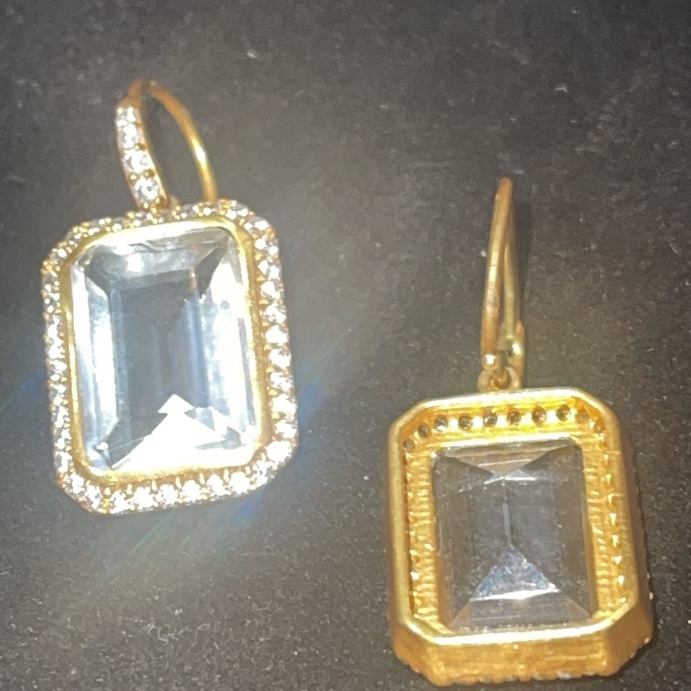 Julie Vos Clara Luxe Clear Crystal 24k Gold Earrings - Picture 3 of 4